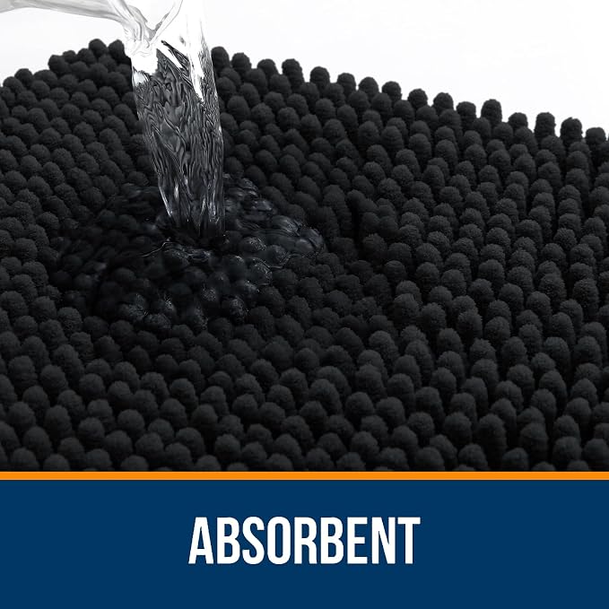OLANLY Small Bathroom Rugs 24x16, Extra Soft Absorbent Chenille Bath Rugs, Rubber Backing Quick Dry, Machine Washable Bath Mats for Bathroom Floor, Tub and Shower, Home Decor Accessories, Black