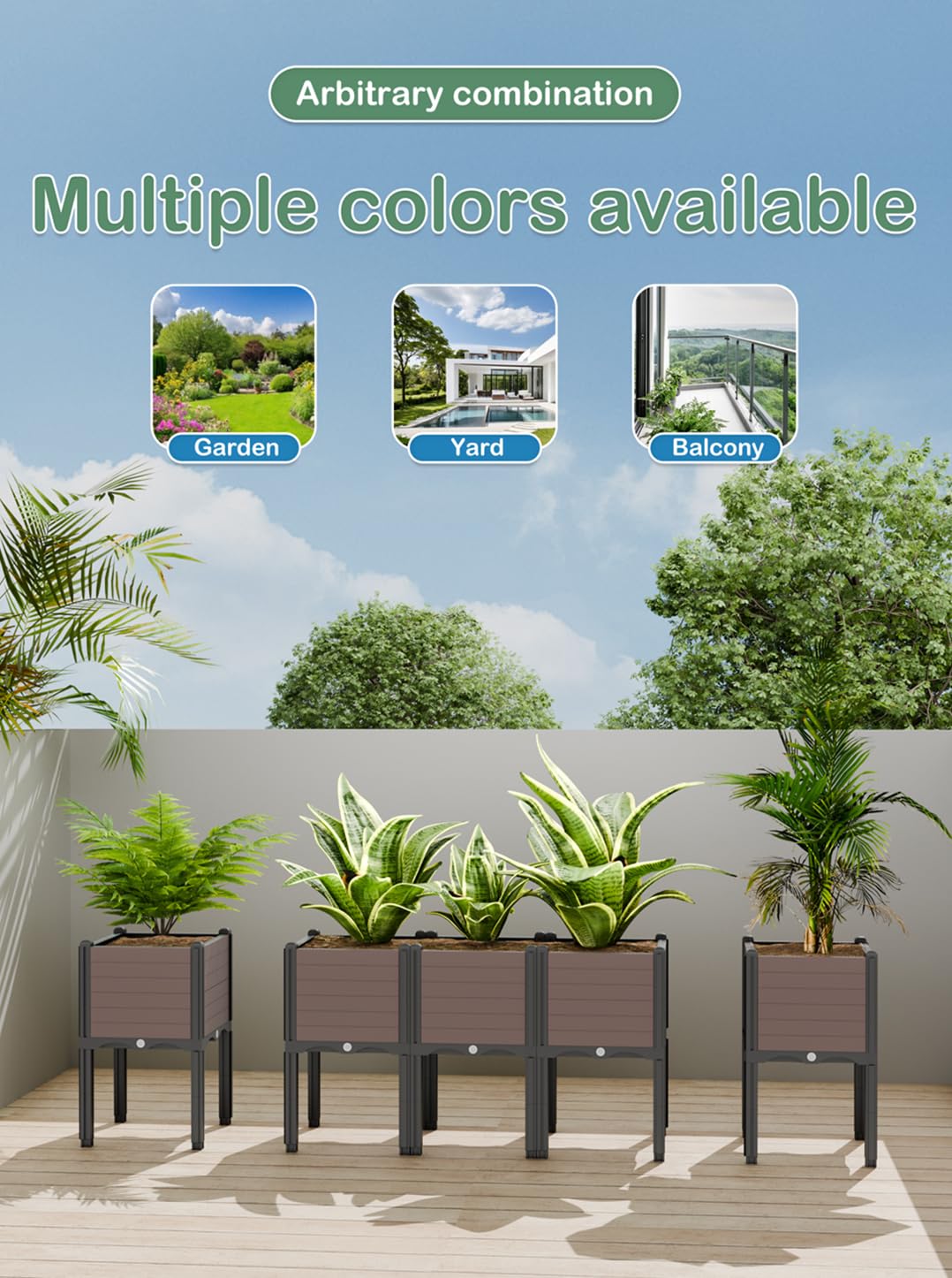 INSECT GENERAL Raised Garden Bed with Legs, Outdoor Planter Boxes & Rectangular Planter, Elevated Above Ground Garden Bed Plastic Flower Pot for Patio Yard, 23.62" × 11.81" × 22.44"
