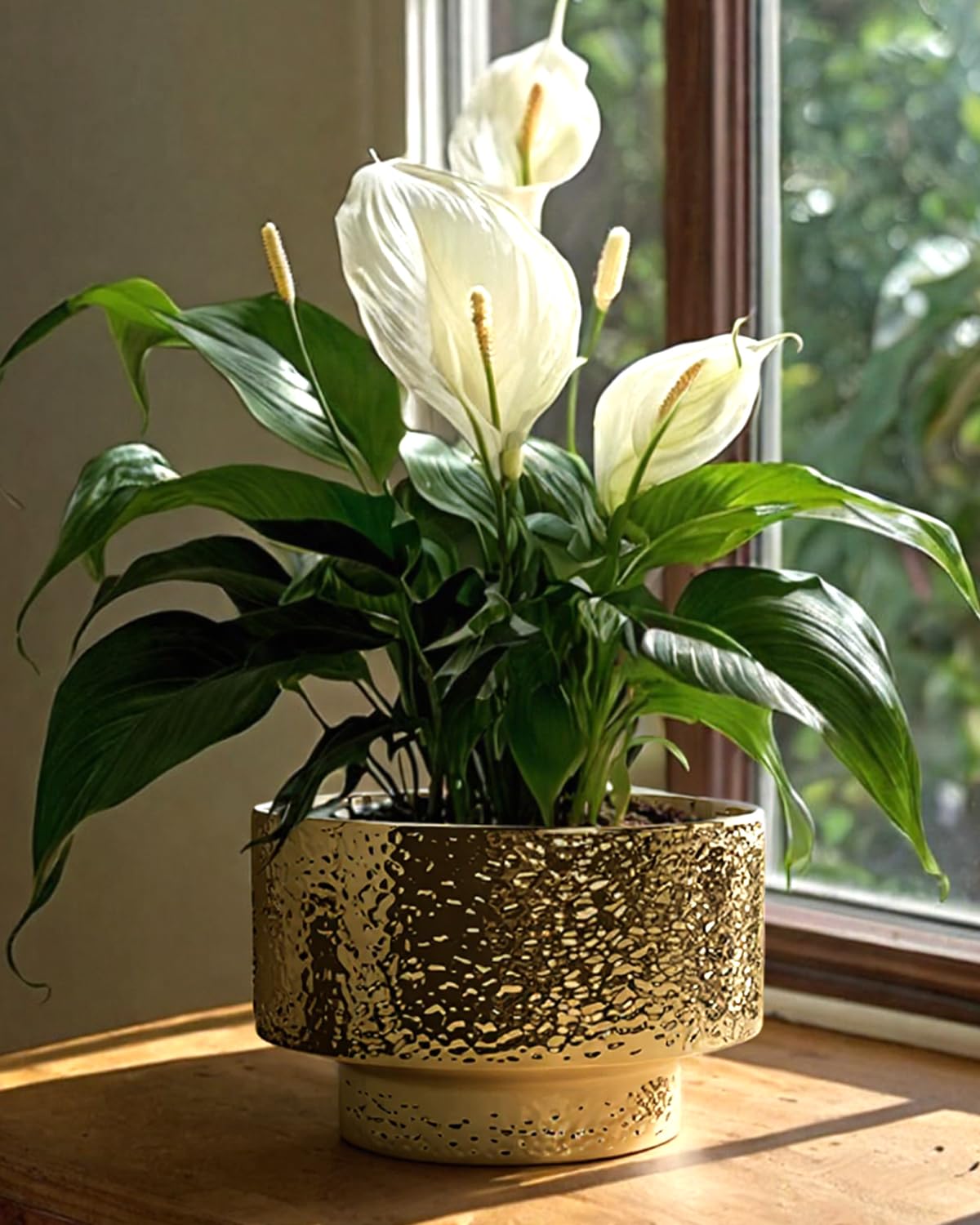 OXART Large Plant Pot, 12.2+10+7.7 inch Pots for Plants, Set of 3, Ceramic Planter with Drainage, Gold Indoor Flower Pots with Hole Mesh Pad, Gifts for Mom, Ideal for Home Office Decor, Overgild