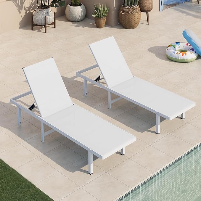 Pool Lounge Chairs Set of 2, Aluminum Outdoor Lounge Chairs