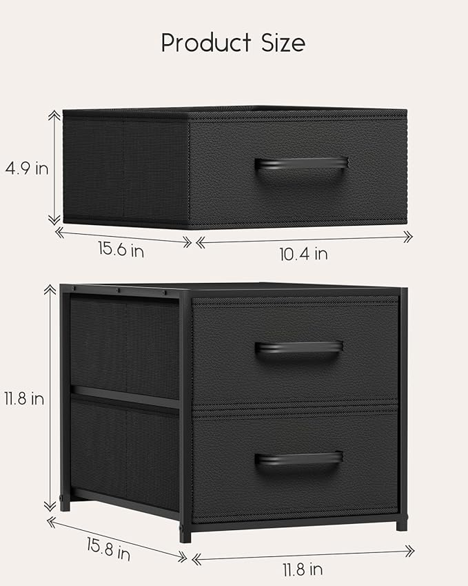 Homsorout 2 Drawers for Closet -Small Fabric Dresser Closet Storage | 1 Pack Black, Stackable Storage, Wooden Top & Metal Frame, Closet Drawer Units, For Bedroom, Dorm, Living room