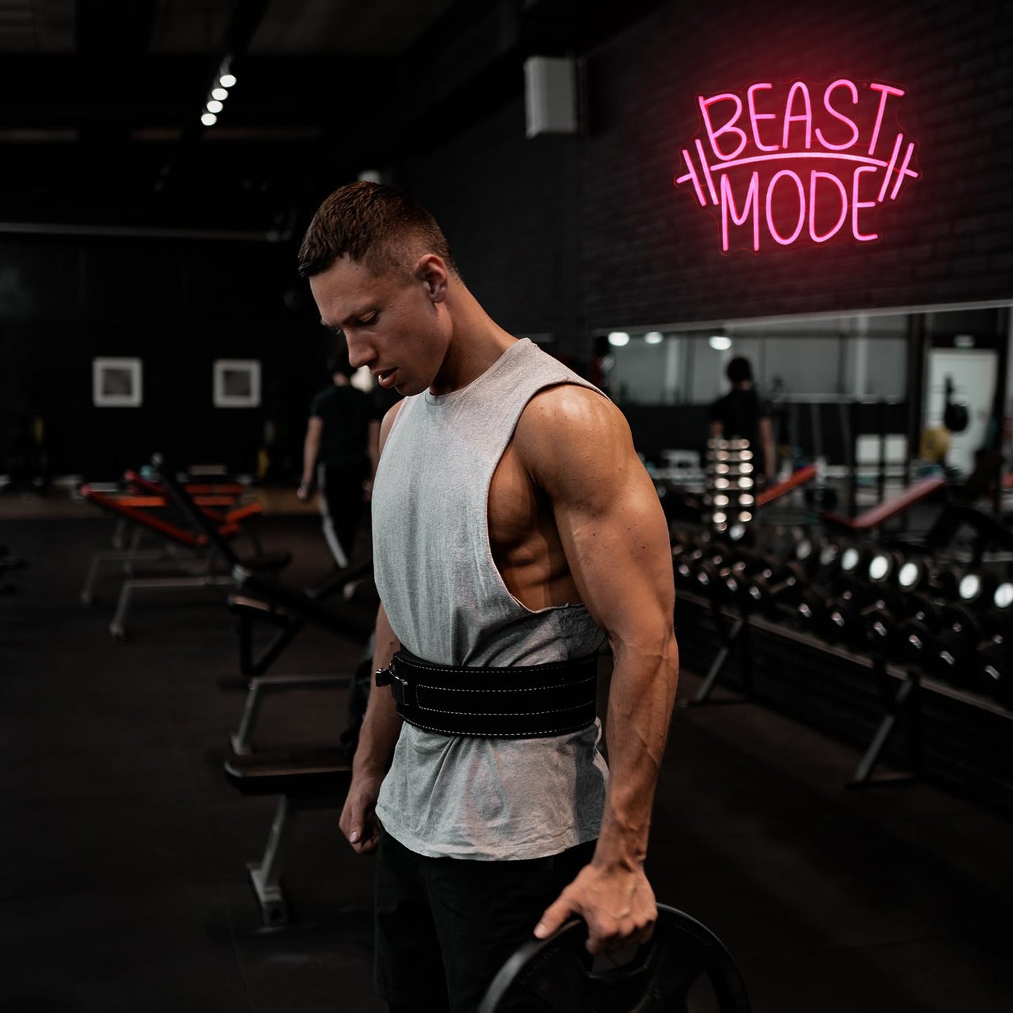 CKTBLEY Beast Mode Neon Signs for Wall Decor Red Letter LED Neon Light Gym Neon Sign Barbell LED Neon Lights Signs Dumbbell Neon Wall Sign for Bedroom Gym Sports Room Fitness Club Decor