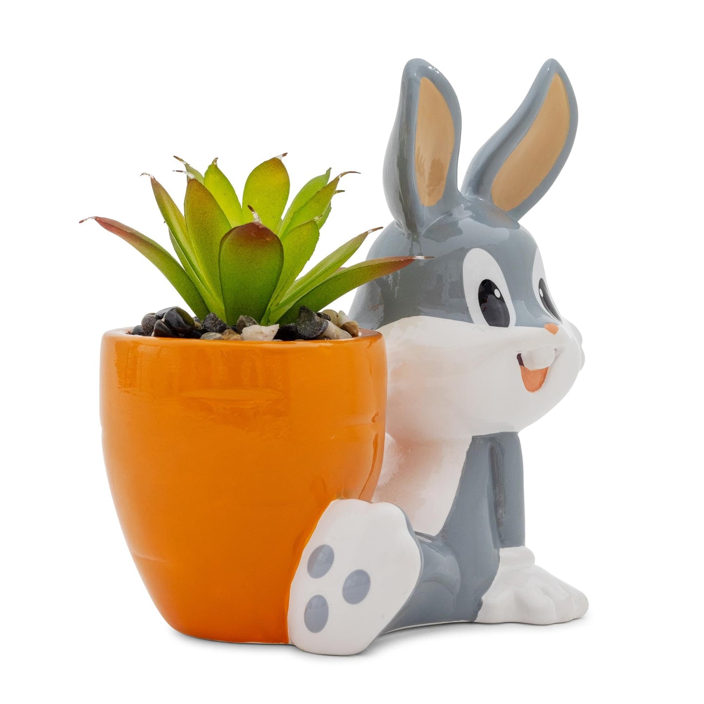 Silver Buffalo Looney Tunes Bugs Bunny 5-Inch Sculpted Ceramic Mini Planter with Artificial Succulent | Cute Flower Pot, Faux Indoor Plants