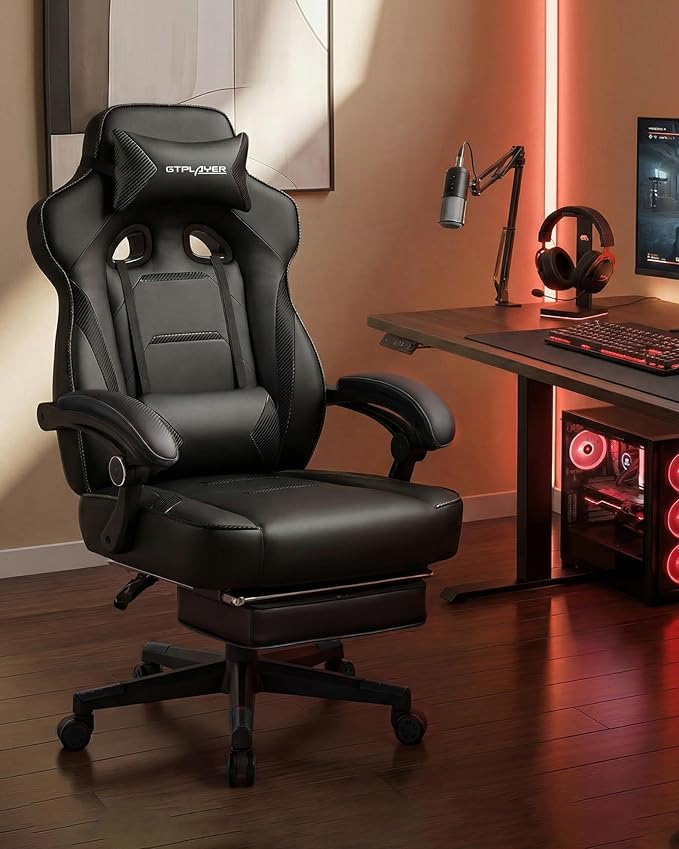 GTPLAYER Gaming Chair with Footrest, Big and Tall Game Chair 350lb Racing Style