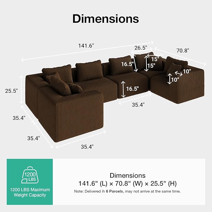 Novilla 141" Modular Sectional Sofa, Modern Cloud Sectional Couch