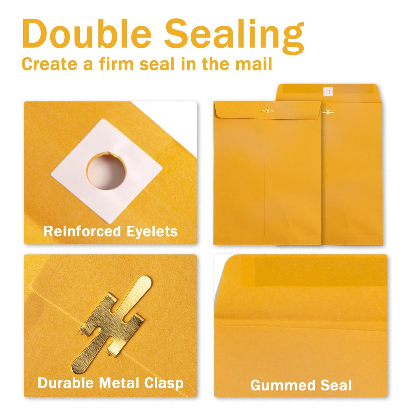 10x13 Clasp Envelopes 20 Pack, Goefun Large Brown Yellow Manilla Envelopes 10x13 with Clasp and Gummed Seal for Office - 100GSM Kraft Paper