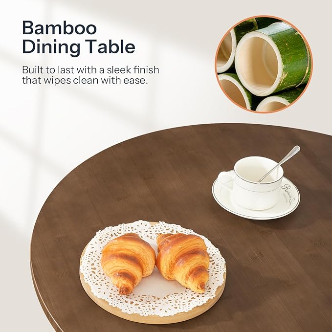 HOOBRO Bamboo Dining Table, Round Dining Table