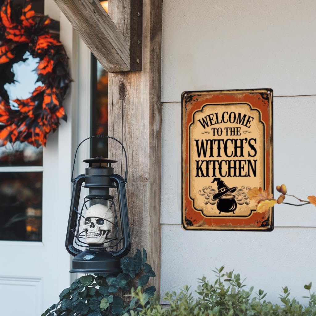 Welcome To The Witch's Kitchen Halloween Metal Tin Sign, Rustic Wall Decor For Kitchen, Farmhouse, Halloween Party, Entryway Decorative Signs & Plaques 8x12 Inch