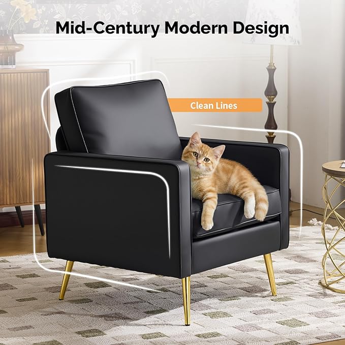 VINGLI Modern PU Leather Accent Chair, Single Sofa Chair