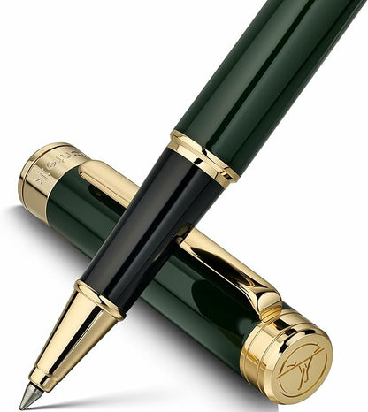 Lacquer Rollerball Pen - Stunning Luxury Green Pen, 24K Gold Plating, Schmidt Refill, Precision Flow Ink, Fancy Roller Ball Gift Set for Men & Women, Christmas, Executive Office, Nice Pens