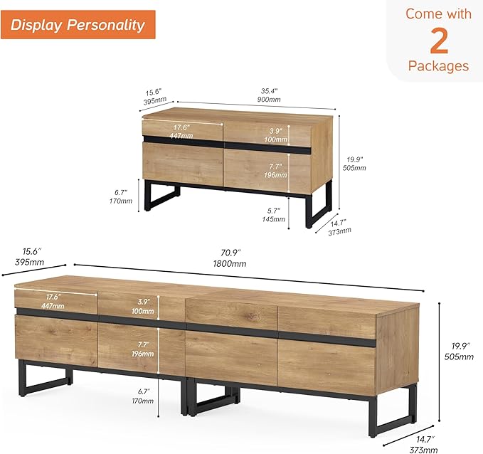 WAMPAT Modern TV Stand for 50-75 Inch TVs, Wood Entertainment Center