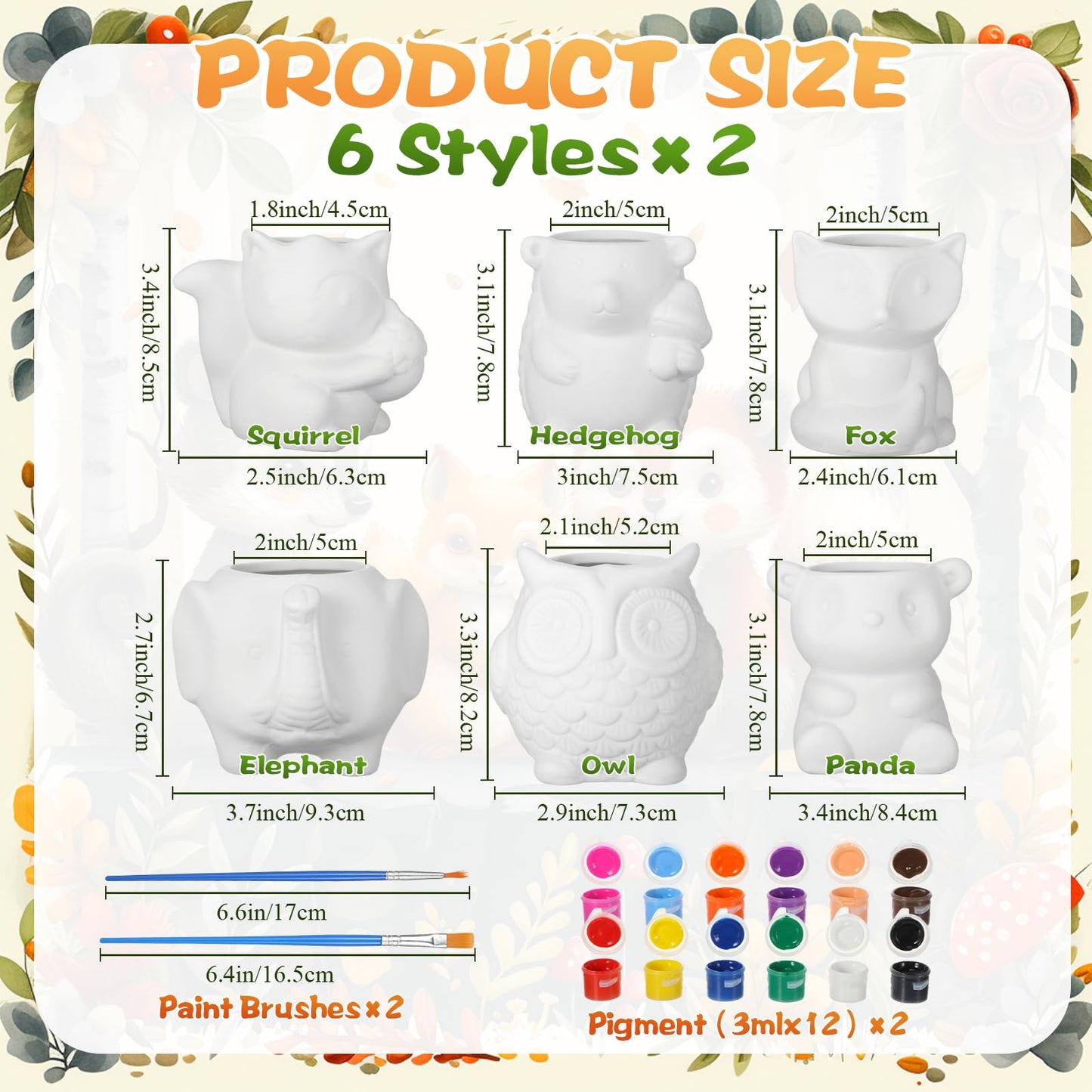 Sunnychicc 12 Sets Christmas DIY Ceramic Animal Succulent Pots Figurines Unpainted Ceramic Bisque Paintable Animal Flowerpots with Drainage Hole Ready to Paint for Kids Classroom Craft Project