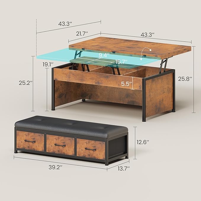 Itaar Lift Top Coffee Table Set, Center Table