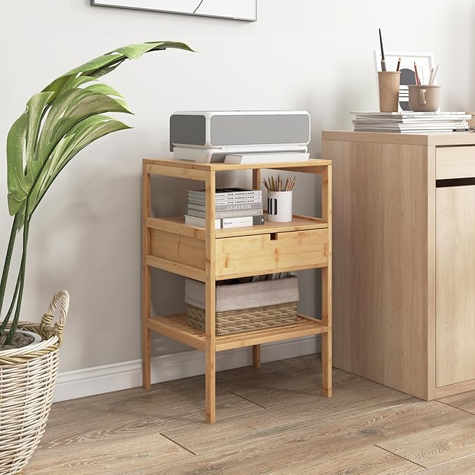 Giantex Bamboo Nightstand, Wood Side Table