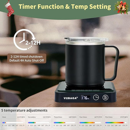 VOBAGA Mug Warmer with 15oz Mug Set, Smart Coffee Mug Warmer for Desk with 5 Temp Settings & 2-12H Auto Shut Off, Coffee Warmer for Candles, Coffee, Cocoa, Milk, Best Coffee Gifts for Men Women