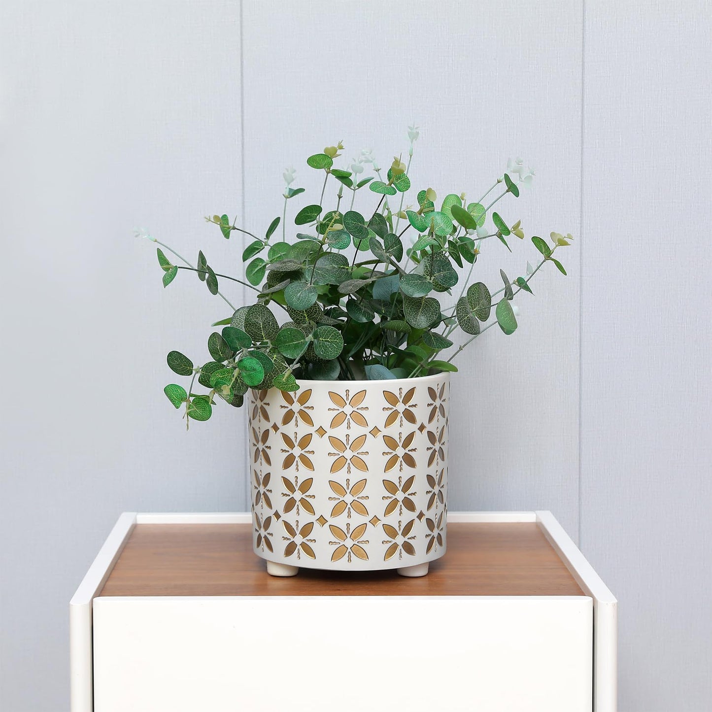 nacltlo 8 Inch Plants Pot, Planter for Indoor Plant, Indoor & Outdoor Flowerpot with Drainage Hole - for Decoration of Home Garden & Terrace, White & Gold