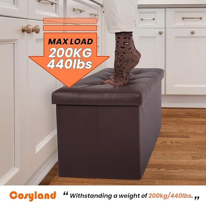 COSYLAND Ottoman Bench with Storage large-30x15x15in Folding Leather Ottoman