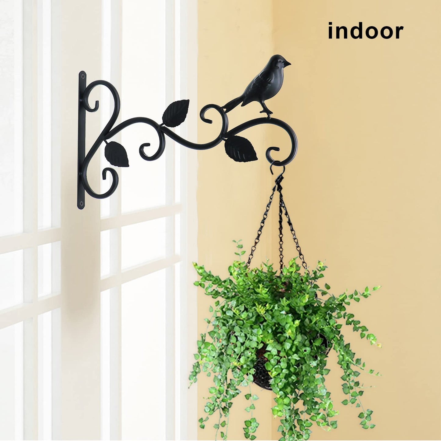 JIALAI HOME Hanging Plants Bracket 12" Bird Planter Outdoor Hooks Hangers for Flower Baskets Pot Bird Feeder Wind Chimes Lanterns Patio Garden Outdoor Indoor Metal Black, 2 Pack