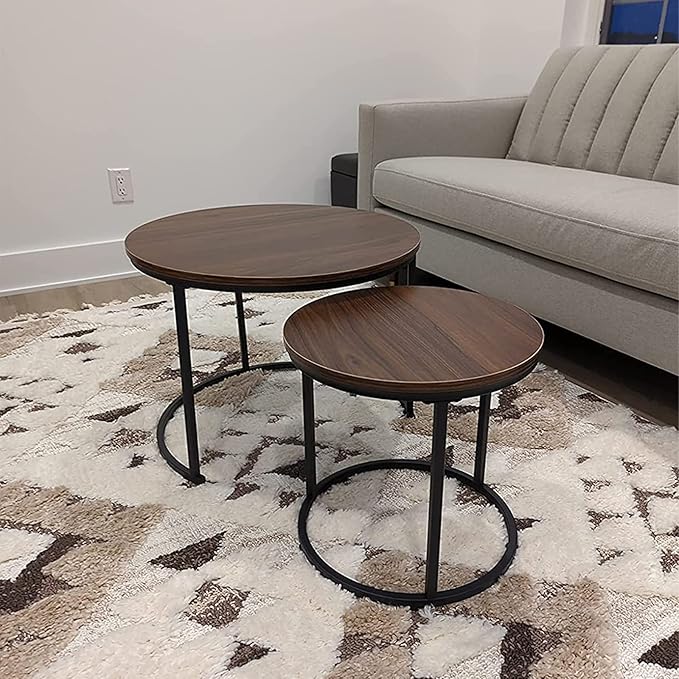 aboxoo Coffee Table Nesting Side Round Set of 2 End Table Top Sturdy Metal