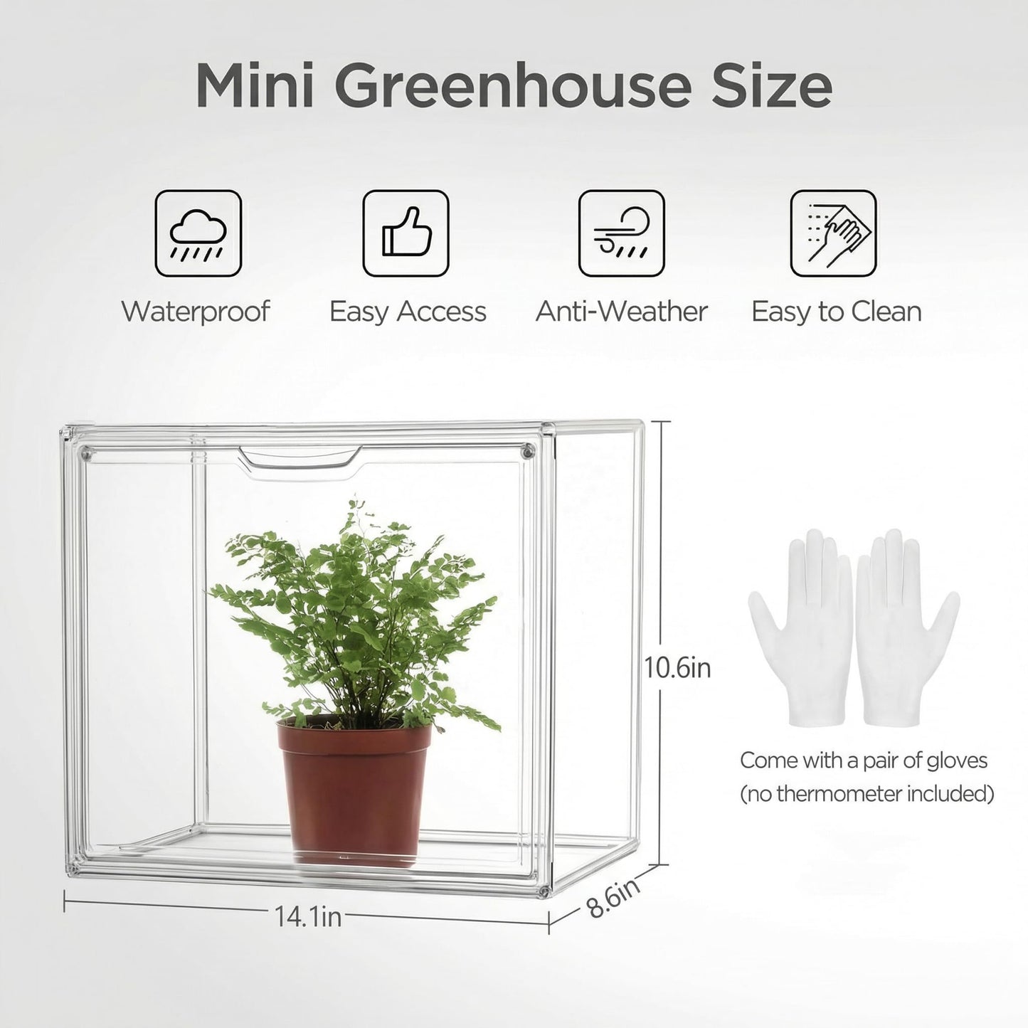 HBlife Mini Greenhouse for Indoor, Clear Stackable Green House with Magnetic Waterproof Door for Small Plants Nursery Germination and Display, Tabletop Portable Greenhouse, 14.1x8.6x10.6 Inch (2 Pack)