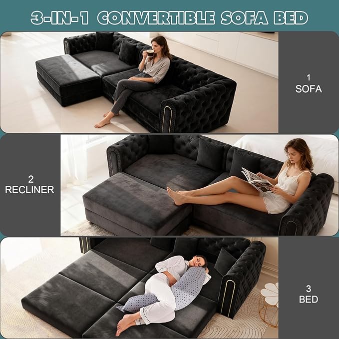 90.6'' Velvet Folding Floor Sofa Bed