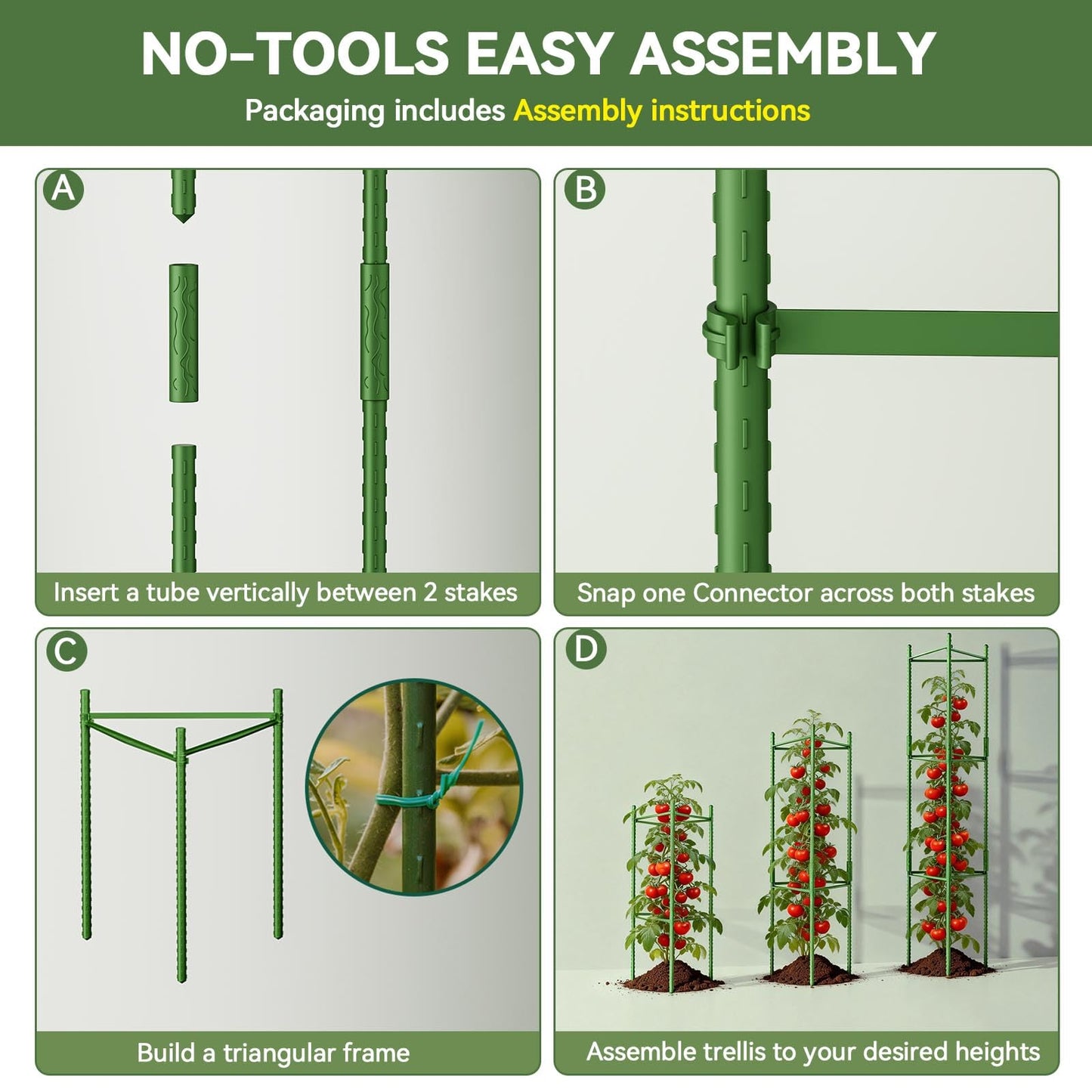 Halatool 2 Pack Tomato Cages for Garden, Up to 48in Adjustable Tomato Cage, Garden Stakes Tomatoe Trellis for Pots, Tomatoes Plant Support for Raised Garden Bed & Climbing Vegetables Flowers