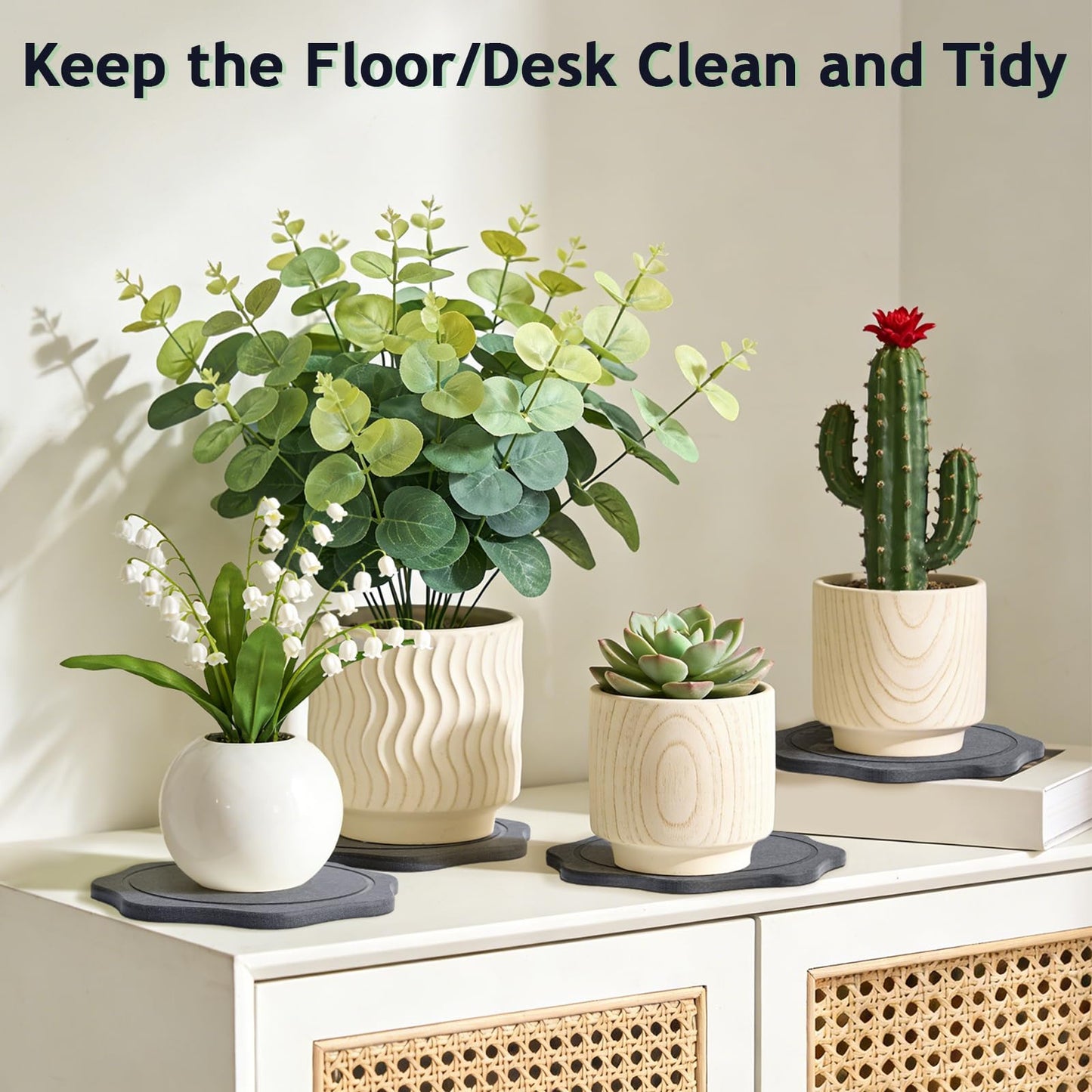 BAISHUN Plant Saucer for Indoors, 4PCS Flower Pot Saucers Plant Trays for Pots Instant Dry Diatomite Water-Catching Trays for Indoor Plants Drip Trays Keeping Counter and Floors Dry and Clean