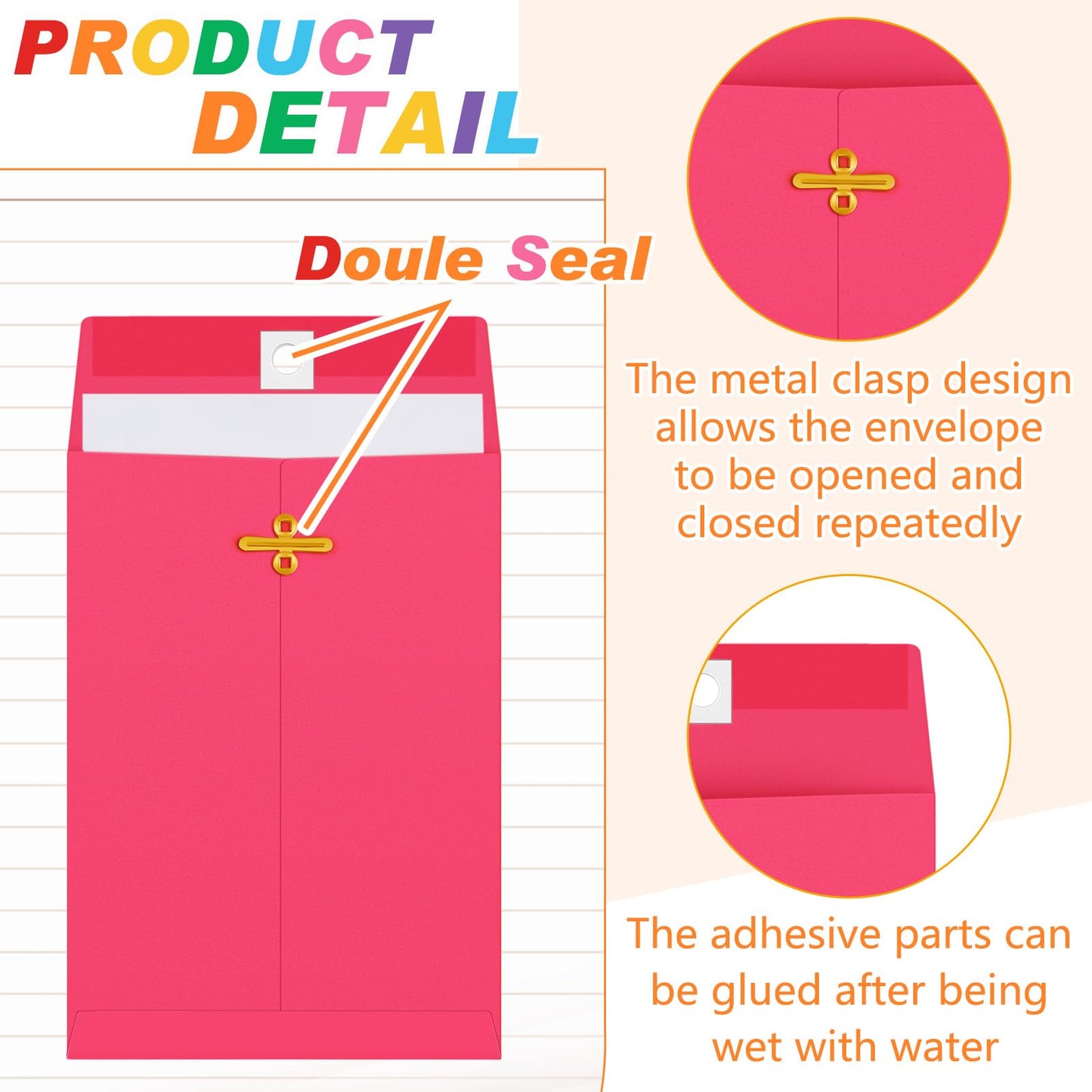 Geyee 200 Pcs 5 x 7" Clasp Manilla Envelopes Gummed Clasp Closure 28 lb Kraft Paper Envelopes for Storing or Mailing Home Business Office (Multicolor)