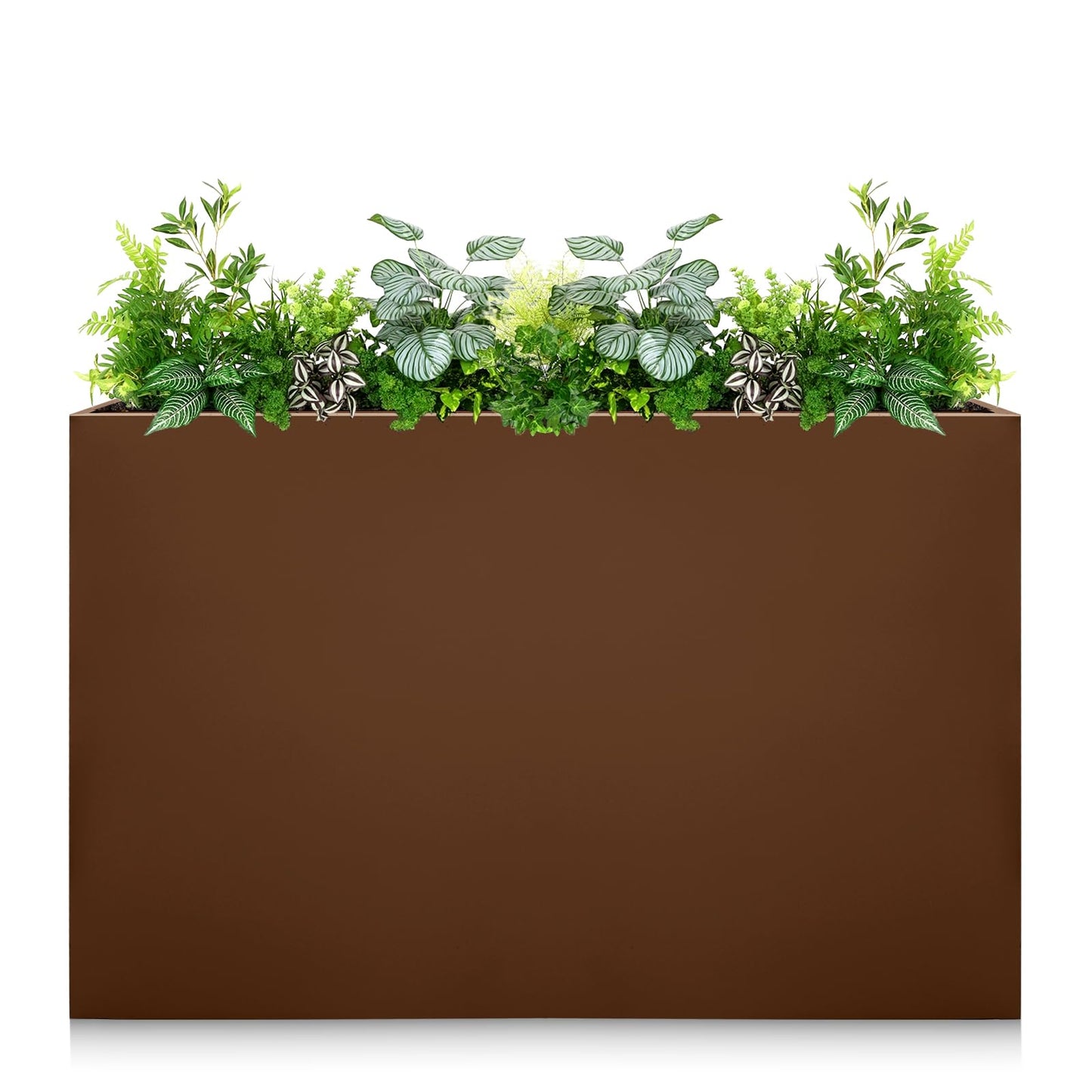 Zezgeuro Galvanized Steel Planter Box-No Installation Required Metal Rectangular Block Long Box Planter Modern Outdoor Planters All-Weather Use with Drainage Holes for Patio/Porch, 36×24×12IN（Brown）