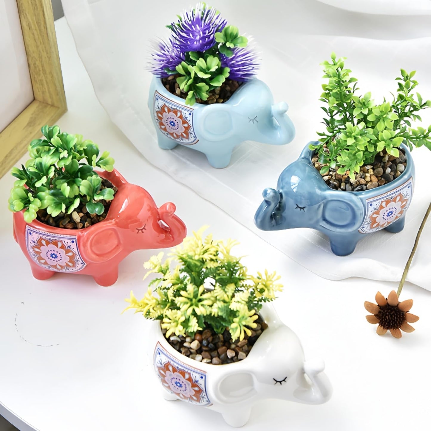 SUSOYAOCHEN Ceramic Succulent Planter, Animal Cactus Small Flower Pots with Drainage Cute Elephant Bonsai Pot for Desktop Windowsill Indoor Outdoor Decor (Dark Blue)