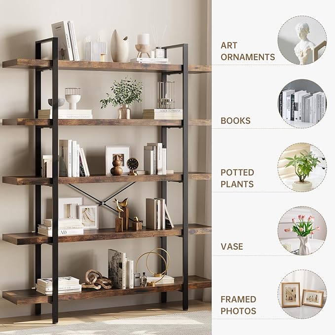 OtterOasis Heavy Duty 5-Tier Industrial Bookcase, 120lbs Shelf Capacity