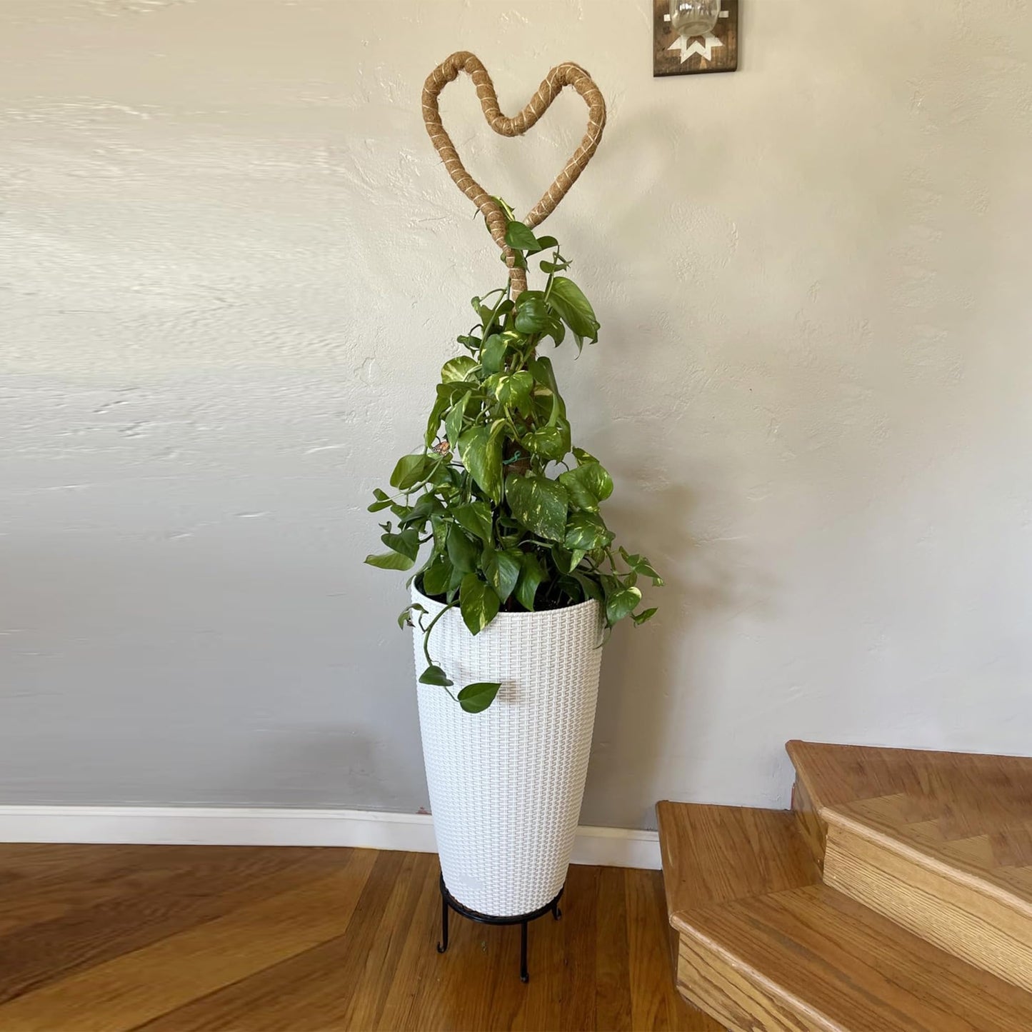 Vigo huseeo 22" Tall Planter Set of 2, Large Self Watering Pots for Indoor/Outdoor Plants with Drain Holes, Water Level Monitor, Inner Bucket for Front Porch Patio, White Rattan Conical