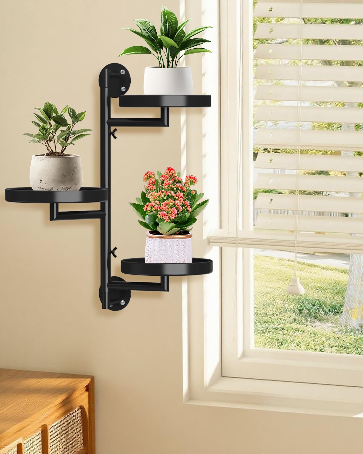 joyhalo Rotating Plant Wall Shelf 2 Pack Set, 3-Tier Window Plants Stand, 180° Rotating Wall Mounted Holder, Plants Windows Shelf, Indoor Plant Shelves for Multiple Plants