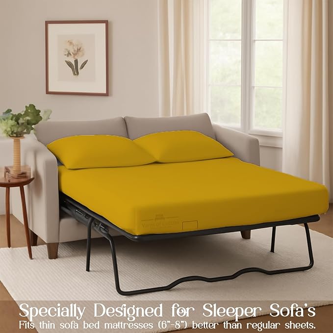 Sleeper Sofa Bed Sheet, 100% Cotton 400 Thread Count, 4 Piece Set, Deep Pocket