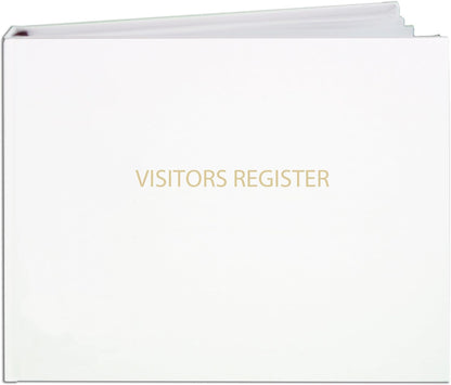 BookFactory Visitor Log Book/Visitor Register/Visitor Sign-in Book - 120 Pages, 8 7/8'' x 7'' - White Bonded Leather Cover, Section Sewn Hardbound (Made in USA)