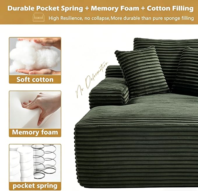 Oversized Boneless Chaise Sofa Bed, Corduroy Chaise Lounge Chair Indoor