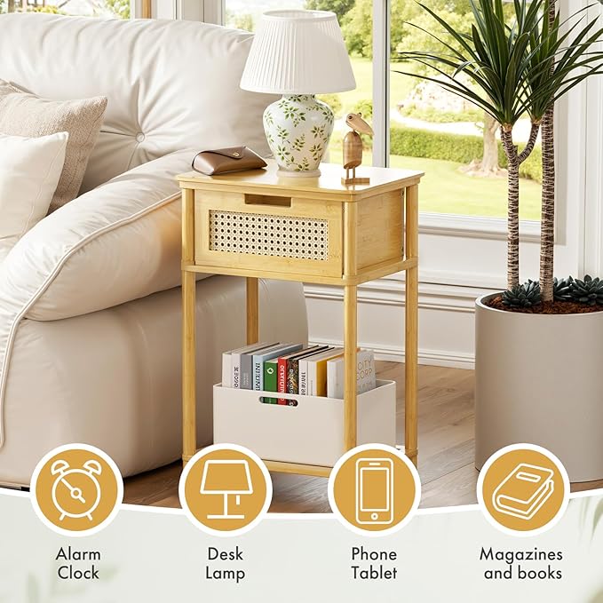 Bamboo Nightstand, Boho Side Table