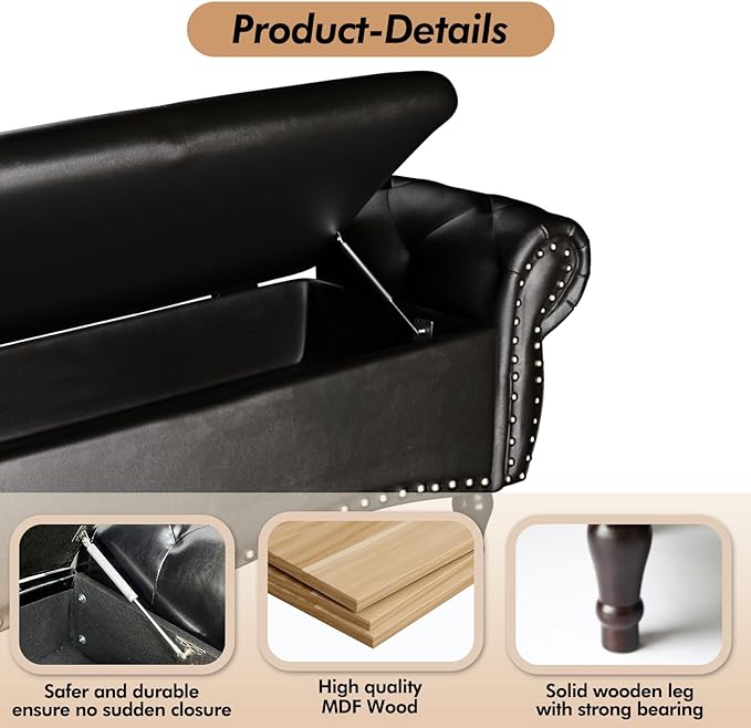 ZZW Storage Ottoman Bench, Tufted Bed Benches