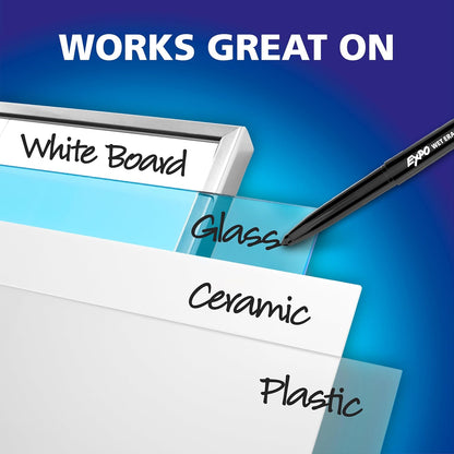 EXPO Wet Erase Markers, Semi-Permanent Markers, Black, Fine Tip, 12 Count