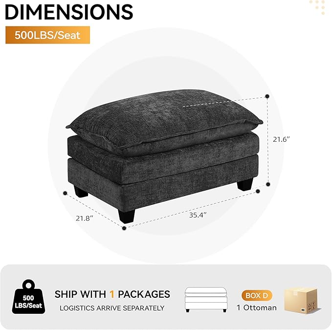 35‘’ Modern Chenille Cloud Sofa Ottoman, Rectangle Ottoman