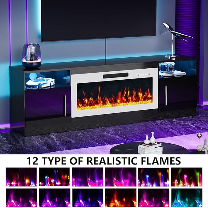 PRETZI Fireplace TV Stand with 36" Fireplace Up to 80" TVs, Remote Control