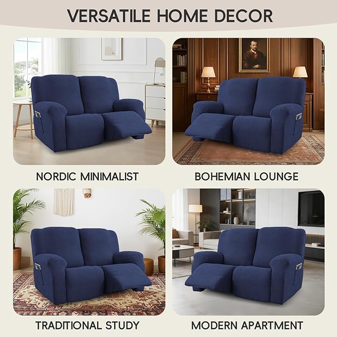 Recliner Loveseat Covers, 4-Piece Stretch Geometric Strokes Jacquard Reclining