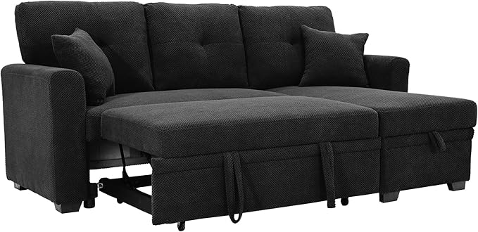 L Shaped Sectional Couch with Storage and Pull Out Bed, 3 Seater Sleeper Sofas