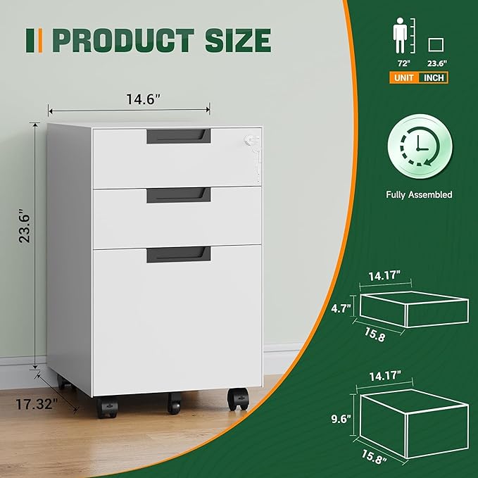 Letaya 3 Drawer Mobile File Cabinet