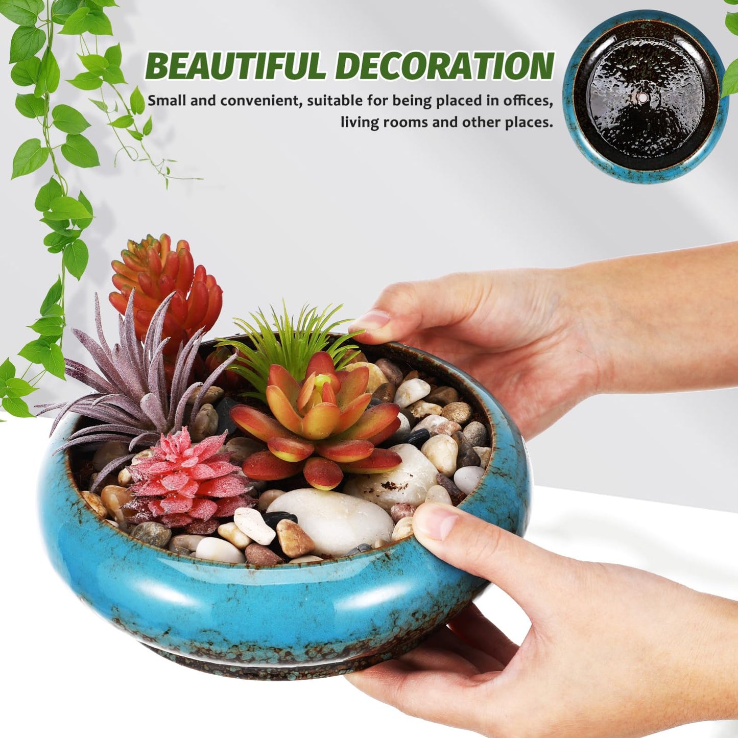 Toddmomy Lotus Planter Bowl 6.88 Inch Round Shallow Plant Pot with Drainage Hole Decorative Succulent Planter for Indoor Bonsai and Flower Plants