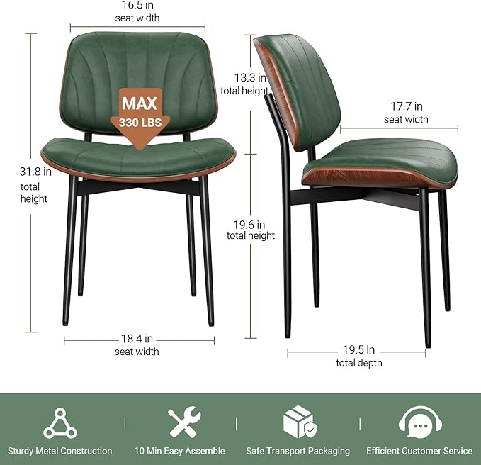REONEY Dining Chairs Set of 2, Mid-Century Modern Upholstered PU Leather Chairs