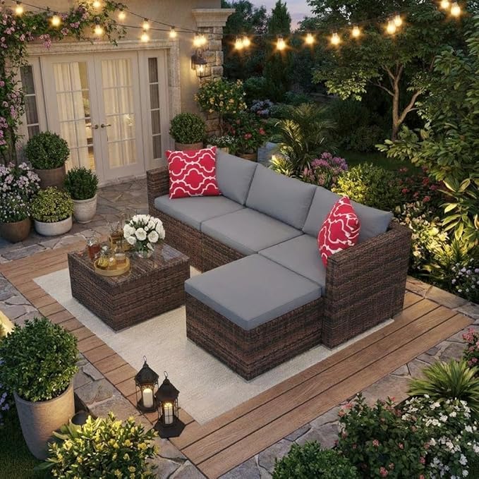 5 PCS Outdoor Sectional Sofa Set, Outdoor Patio Set Sectional Sofa, All-Weather