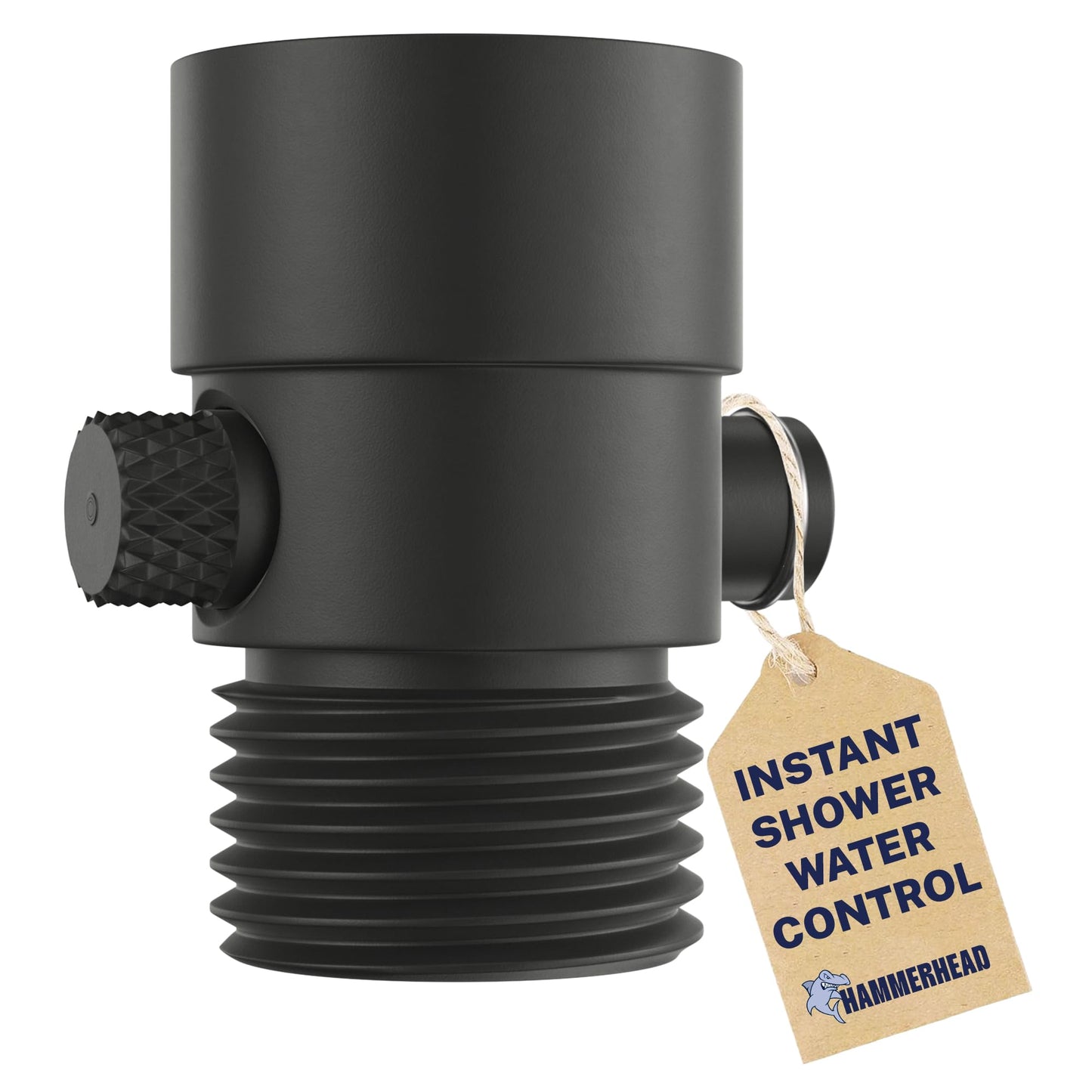 HammerHead Showers Solid Metal Shower Head Shutoff Valve, Brass Valve Reduces Flow to a Trickle, Universal Shower Shutoff, Plumbing Code Compliant, Matte Black