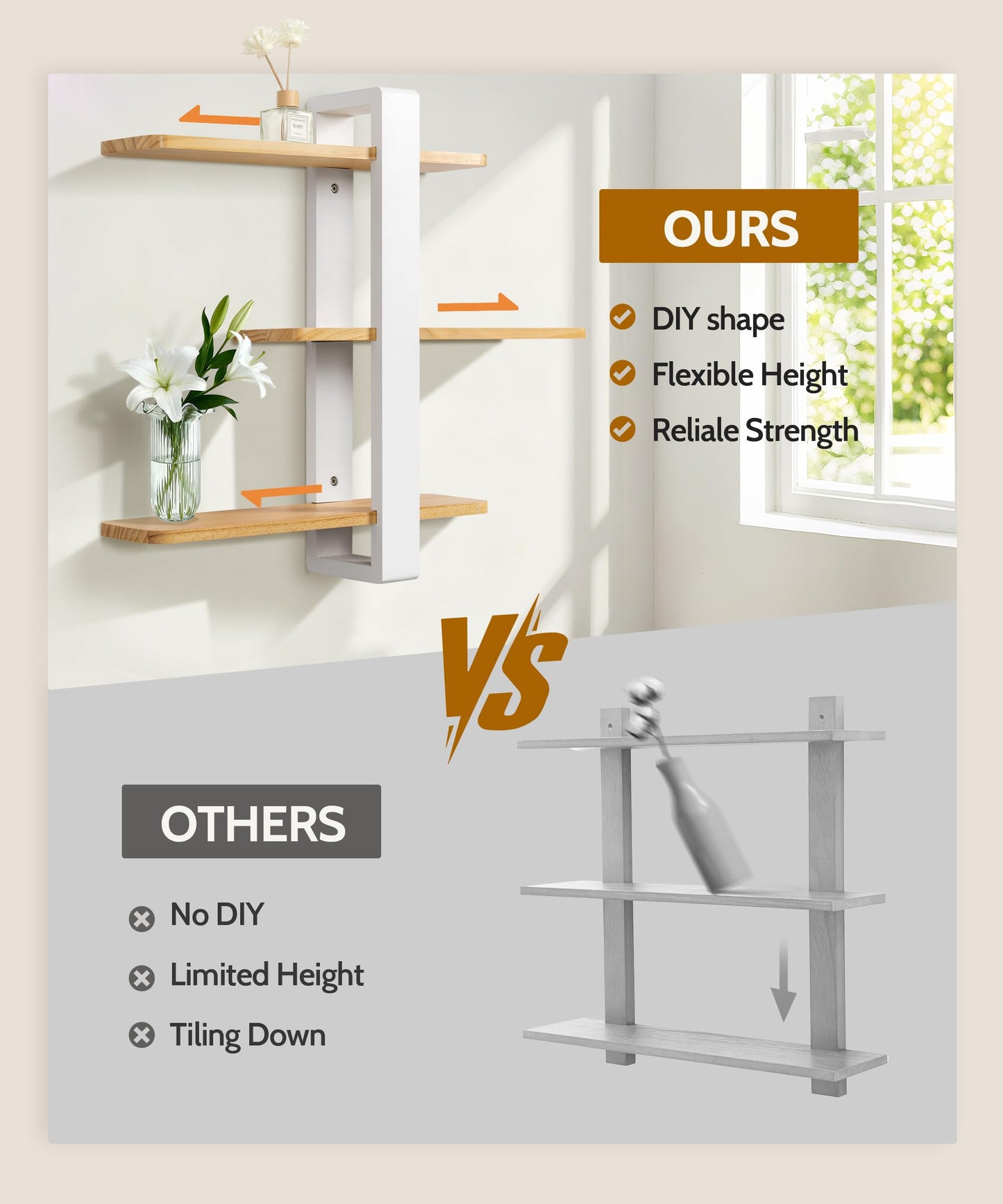 SUMGAR Floating Shelves White for Wall Mounted Shelving Unit All Pine Wood 3 Tier Large Shelf for Bedroom Living Room Office Bathroom Home Decoration Storage Plant Photo Display Modern 20in