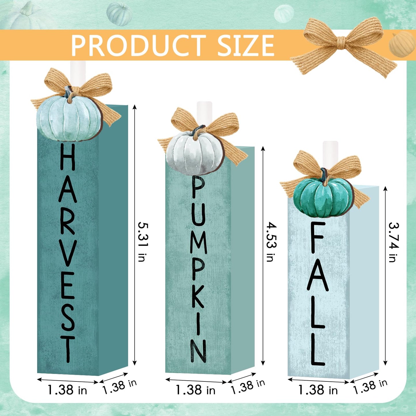 3 Pcs Blue Fall Decorations for Home, Blue Pumpkin Tiered Tray Decor Farmhouse Fall Thanksgiving Wooden Table Decor Autumn Harvest Tabletop Centerpieces for Home Kitchen Indoor Mantel